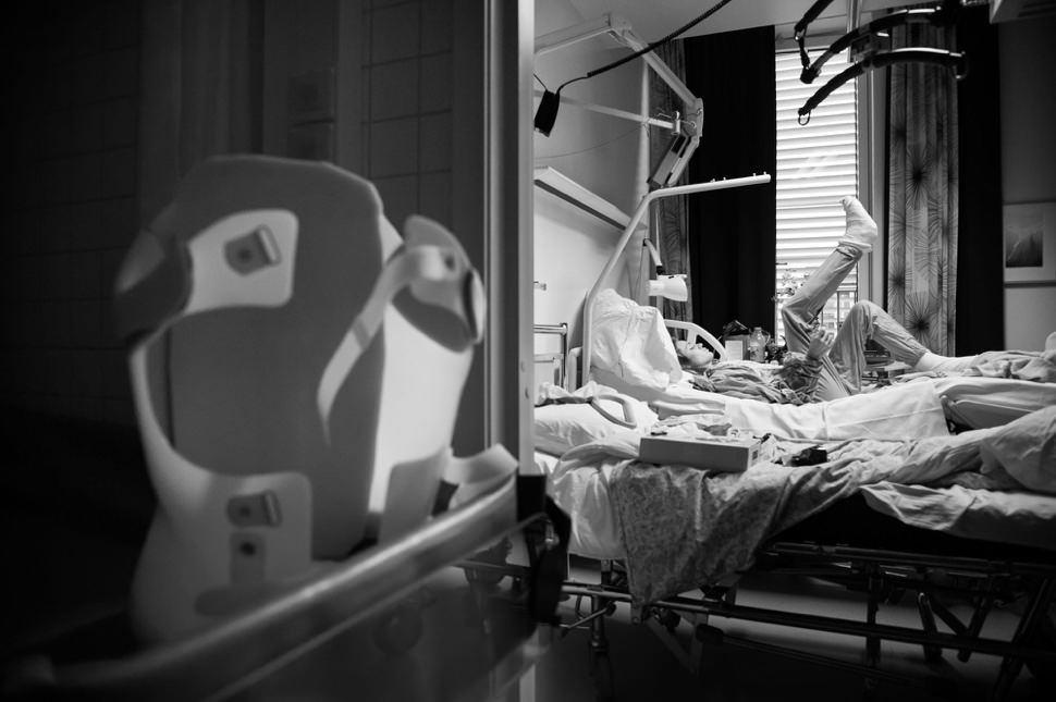 Trying really hard to work out after my climbing accident